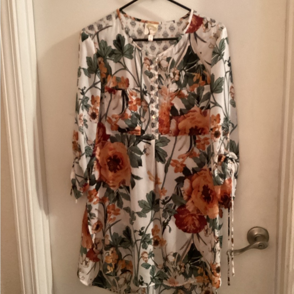 Anthropologie Fig & Flower Floral Print Women's Tunic Top Size Large